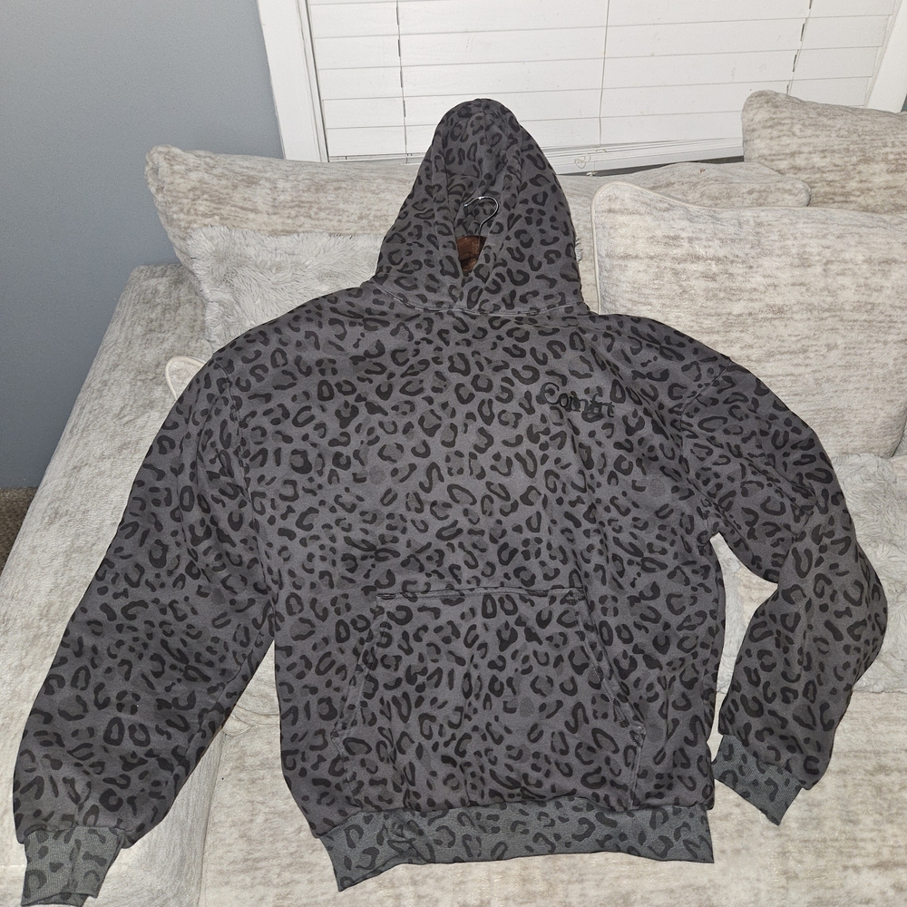 Women's Gray Leopard Print Hooded Sweatshirt
